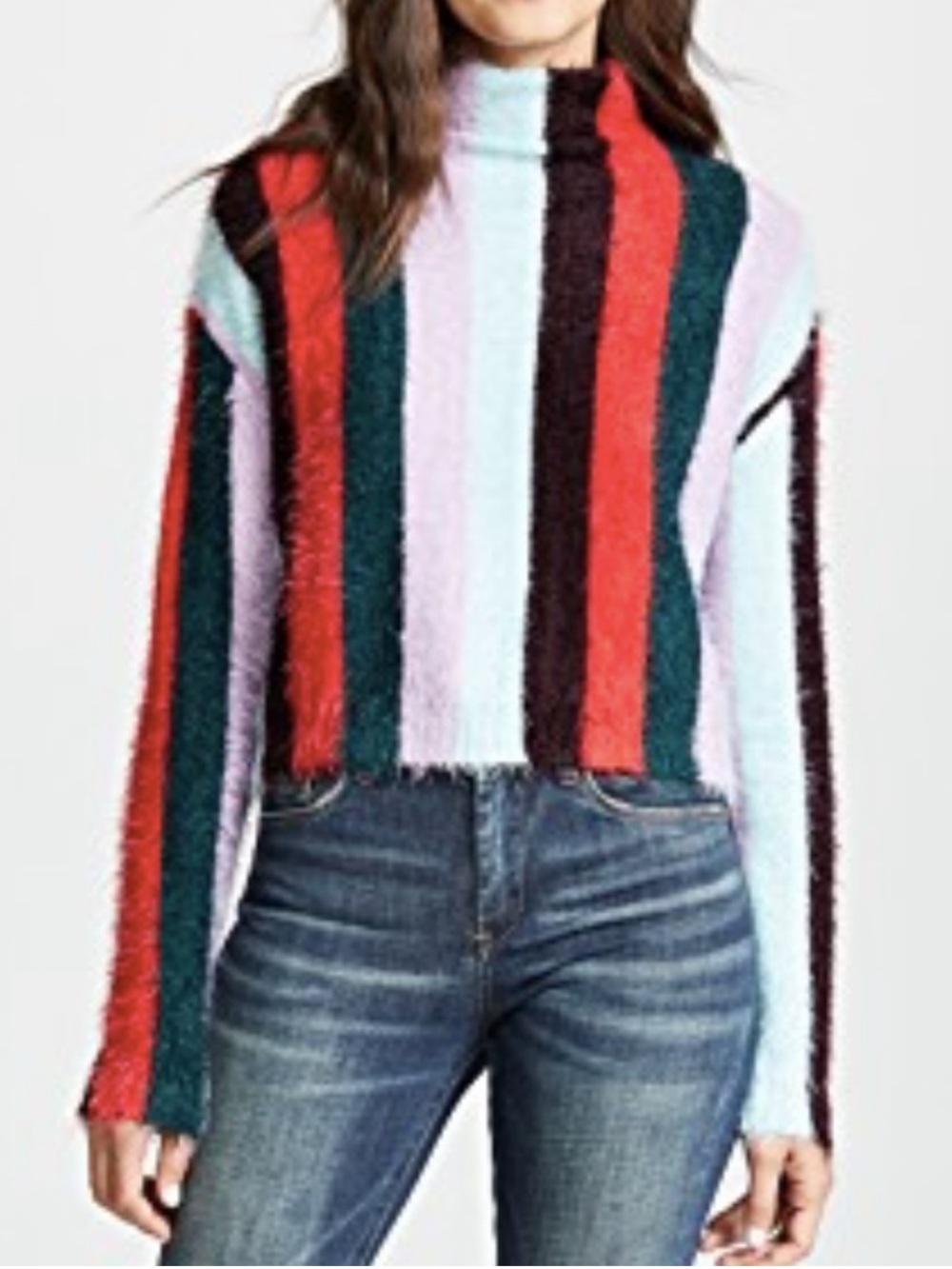 Blank NYC Multicolor Striped Fuzzy Turtleneck Sweater